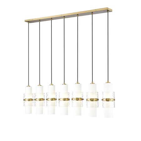 Z-Lite Cayden Linear Chandelier, 7-Light, 4.75in W x 54in L x 16.75in H, Modern Gold/Clear, Etched Opal 1946P-7L-MGLD